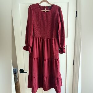 Tiered Red Maxi Dress with Long Sleeves